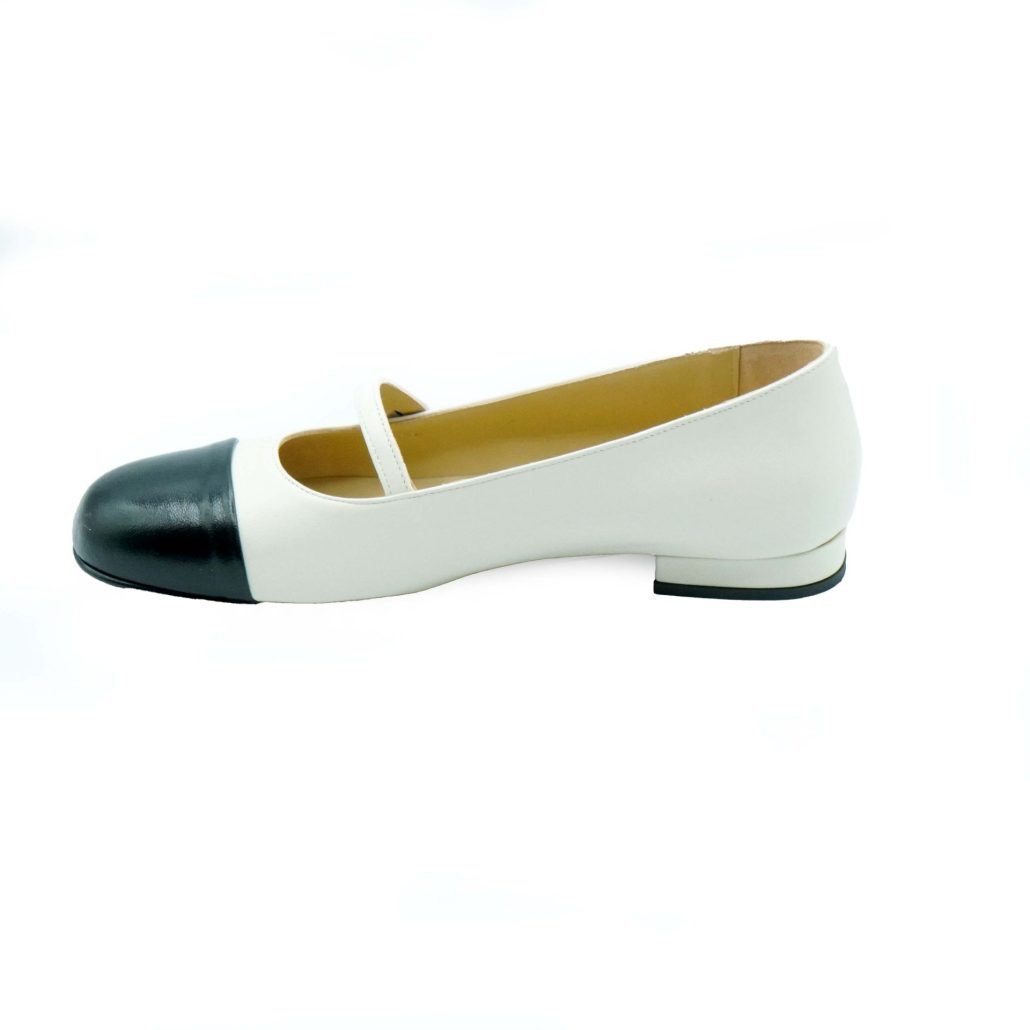 ﻿Lea Gu ballerina in nappa con punta in contrasto, tacco 10mm Vendita Economica