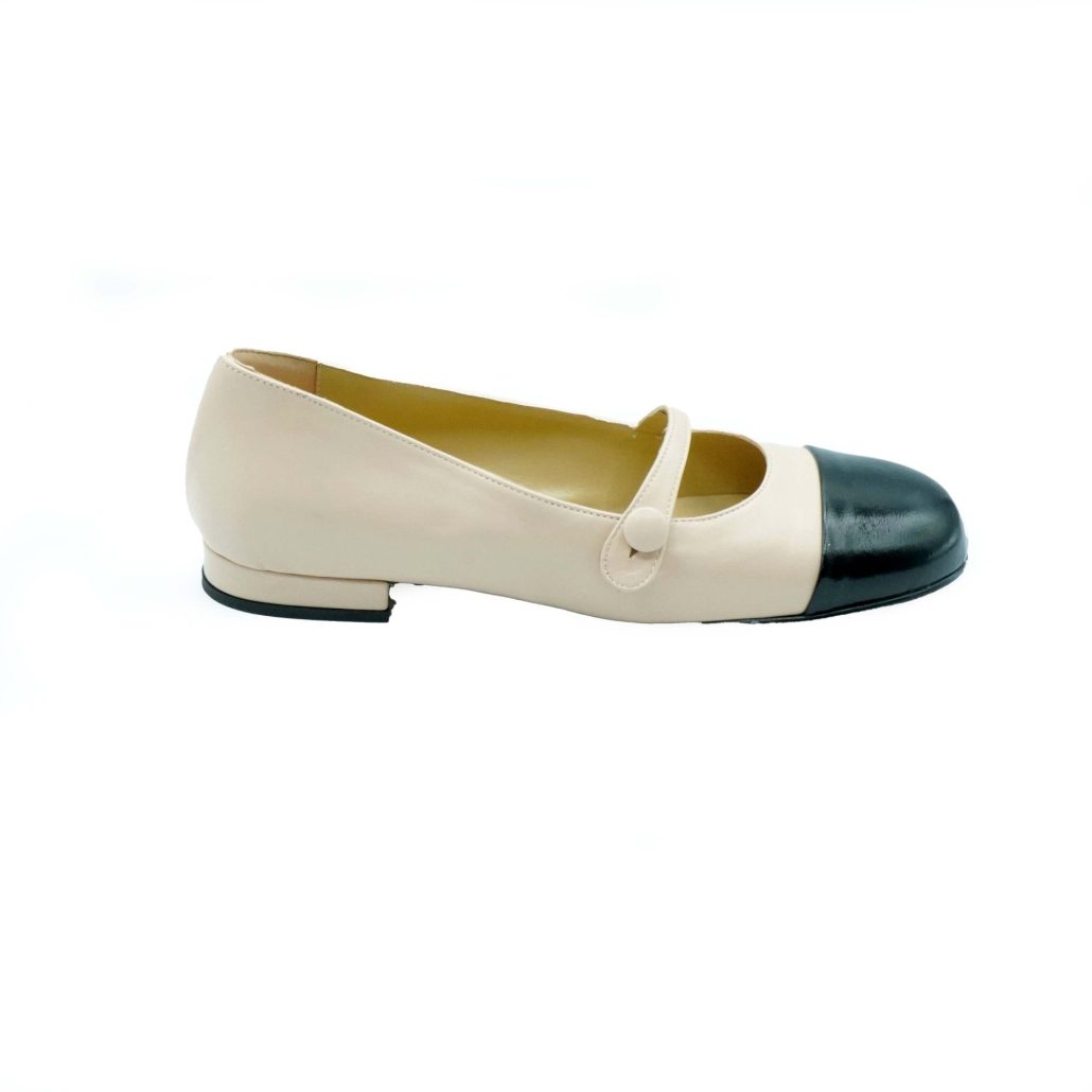 ﻿Lea Gu ballerina in nappa con punta in contrasto, tacco 10mm Vendita Economica