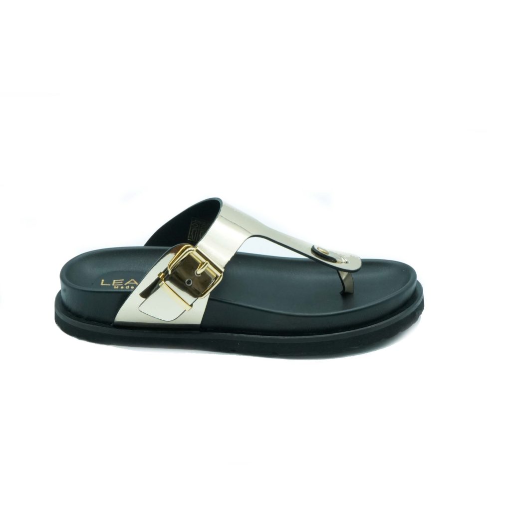 Lea Gu ciabattina in nappa laminata, doppia fibbia frontale, fondo gomma 40 mm Nuovo