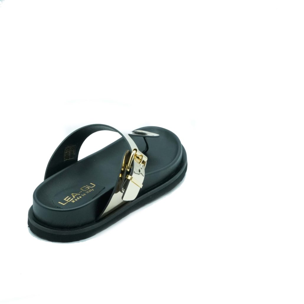 Lea Gu ciabattina in nappa laminata, doppia fibbia frontale, fondo gomma 40 mm Nuovo