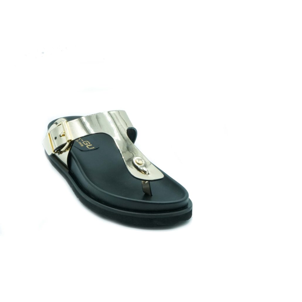 Lea Gu ciabattina in nappa laminata, doppia fibbia frontale, fondo gomma 40 mm Nuovo