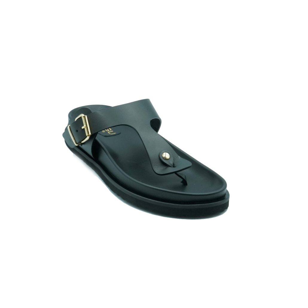 Lea Gu ciabattina in nappa, doppia fibbia oro frontale, fondo gomma 40 mm Soddisfazione Garantita