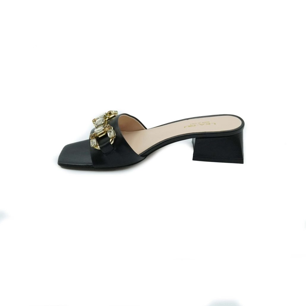 Lea Gu ciabattina in nappa, fascia con accessorio frontale, tacco 45 mm Qualità Garantita