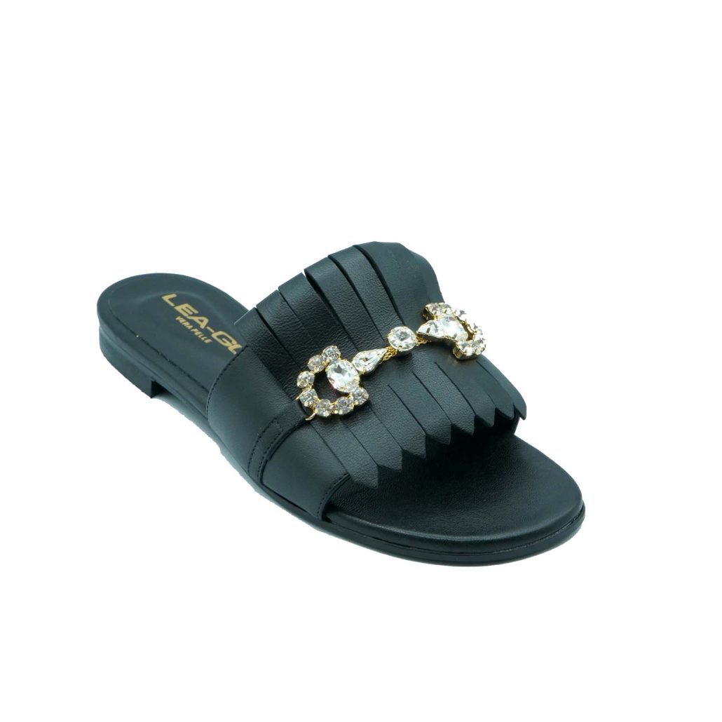 Lea Gu ciabattina in nappa, fascia con frange e accessorio frontale, tacco 10mm Negozi Online