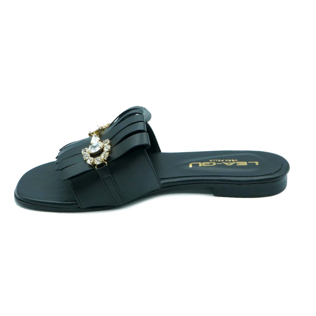 Lea Gu ciabattina in nappa, fascia con frange e accessorio frontale, tacco 10mm Negozi Online