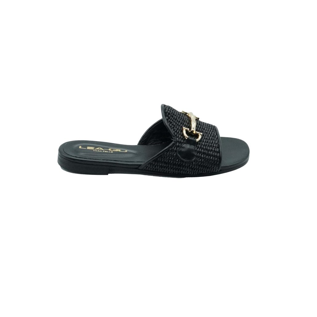 Lea Gu ciabattina in nappa, fascia frontale in rafia con accessorio, tacco 10mm Consegna Veloce