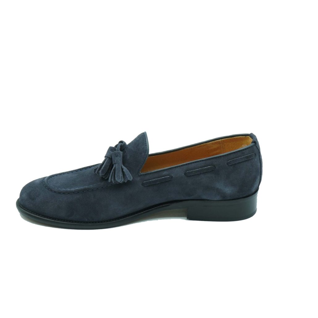 Lea Gu mocassino in camoscio, nappine frontali, fondo cuoio 25mm Sottocosto