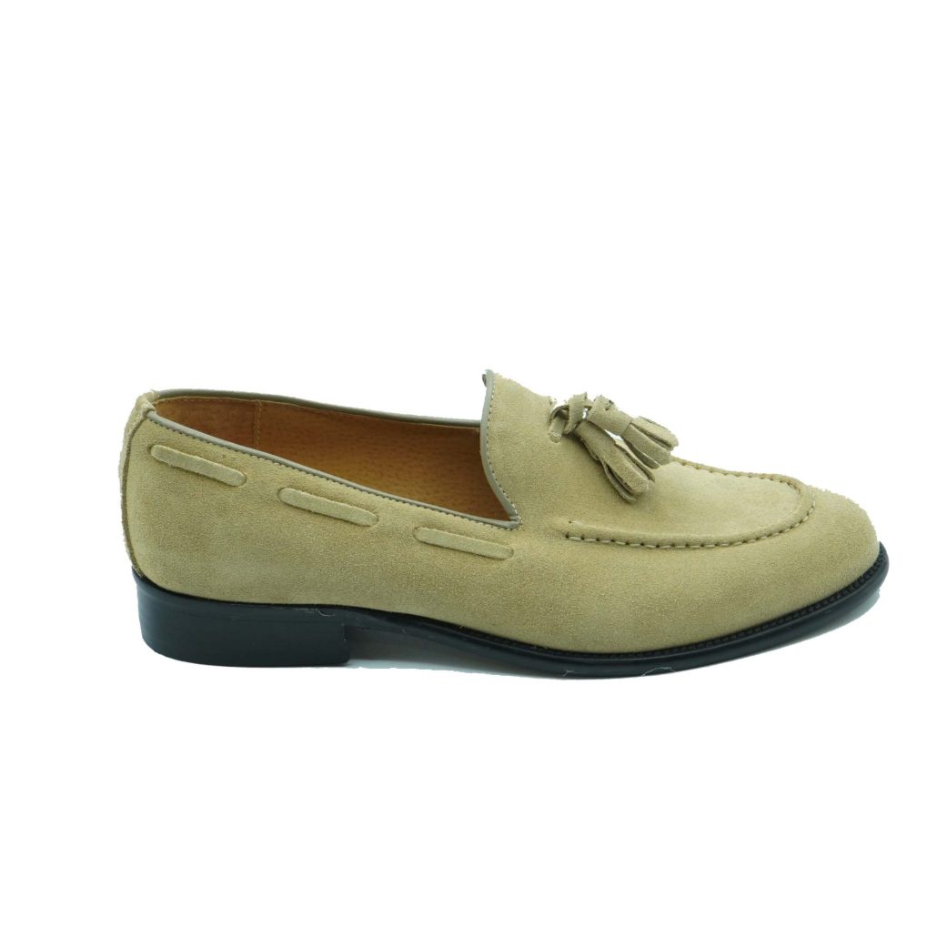 Lea Gu mocassino in camoscio, nappine frontali, fondo cuoio 25mm Sottocosto