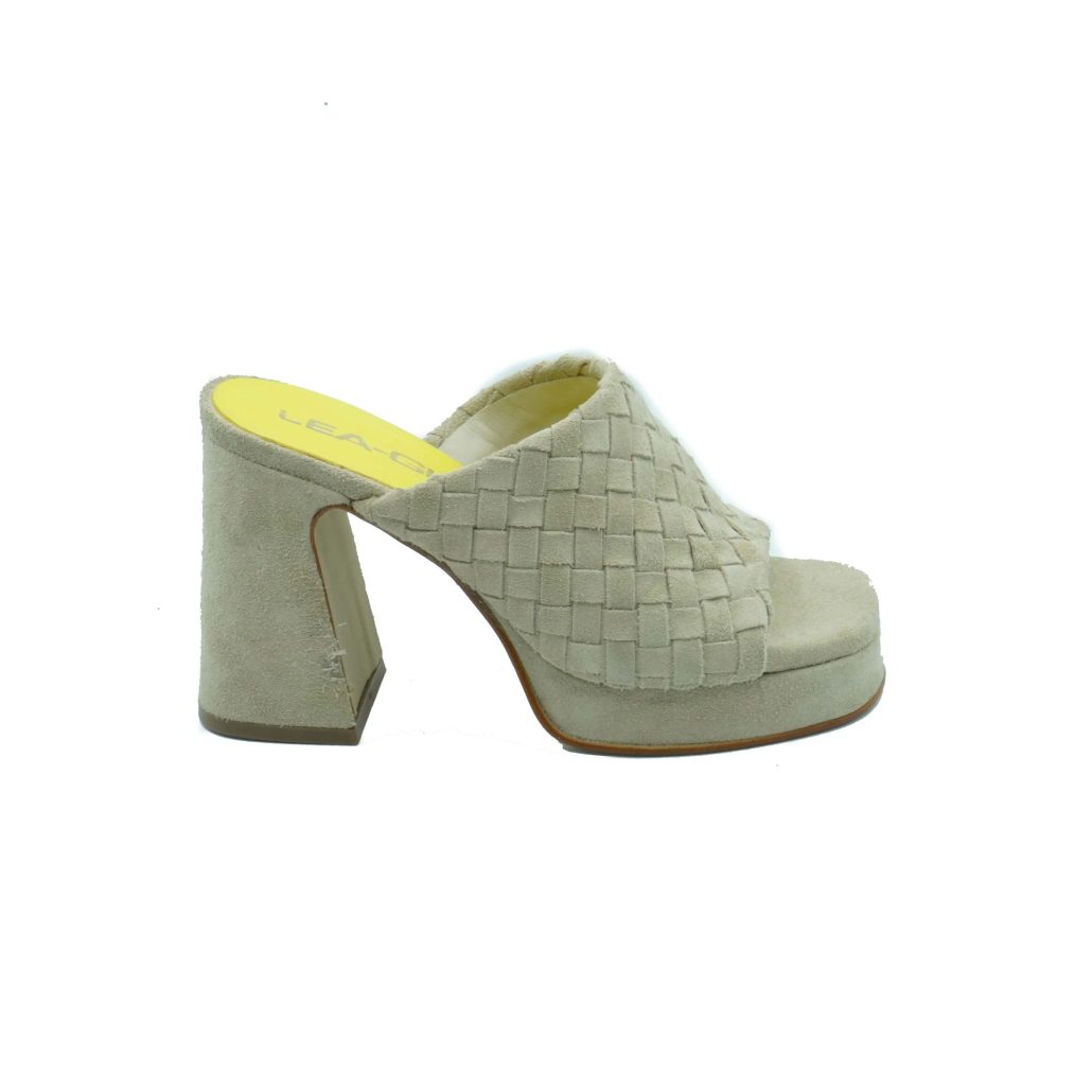 Lea Gu sabot in camoscio, fascia frontale intrecciata, tacco ricoperto 100mm plateau 20mm Offerte