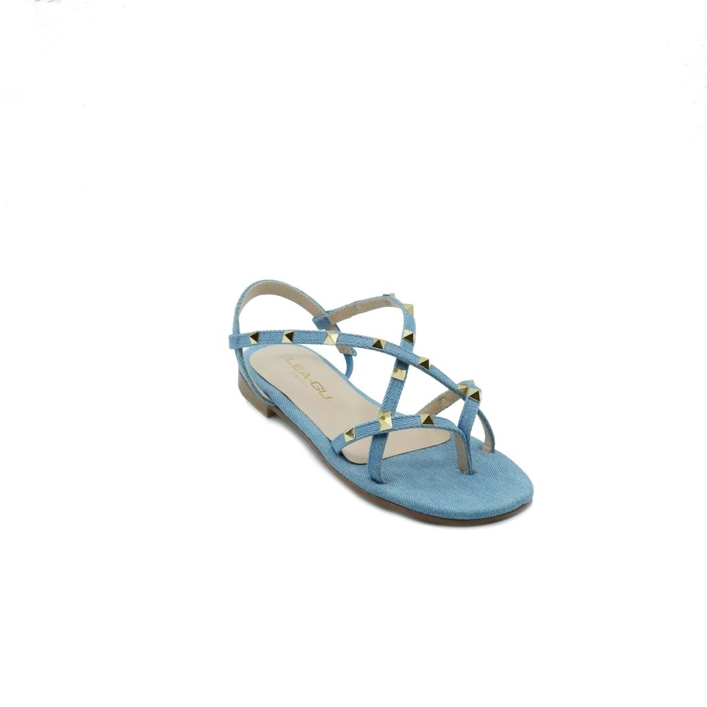 Lea Gu sandalo in jeans, borchie frontali, tacco 10mm Italia