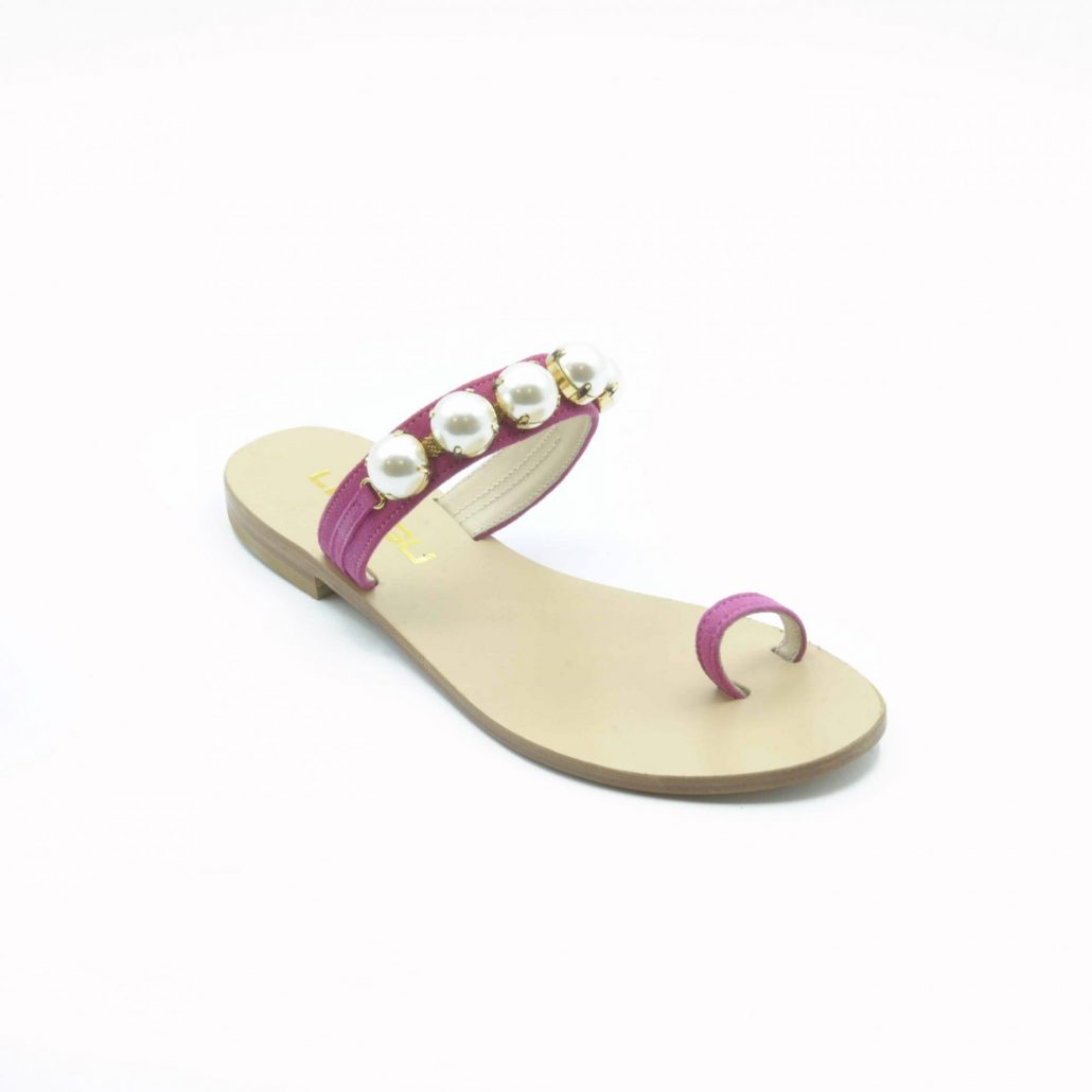 Lea Gu infradito in camoscio, fascia con perle frontale, tacco 15 mm Consegna Veloce