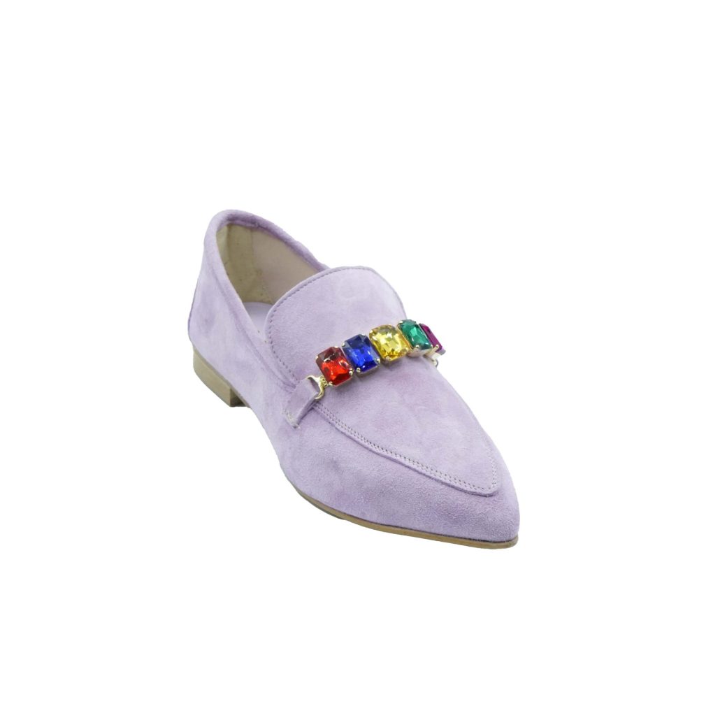 Lea Gu mocassino in camoscio, accessorio frontale, tacco 10mm Prezzo Ridotto