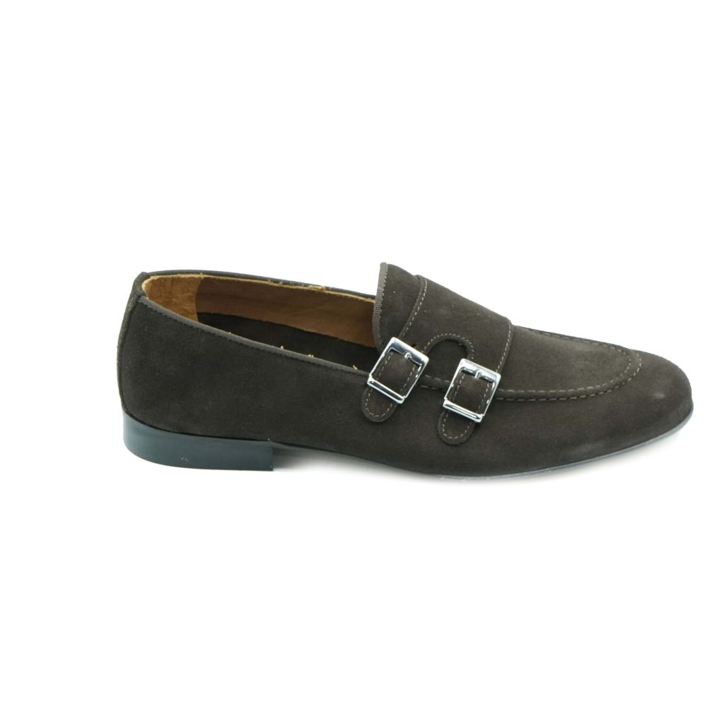 Lea Gu mocassino in camoscio, doppia fibbia frontale, tacco 20mm Presa