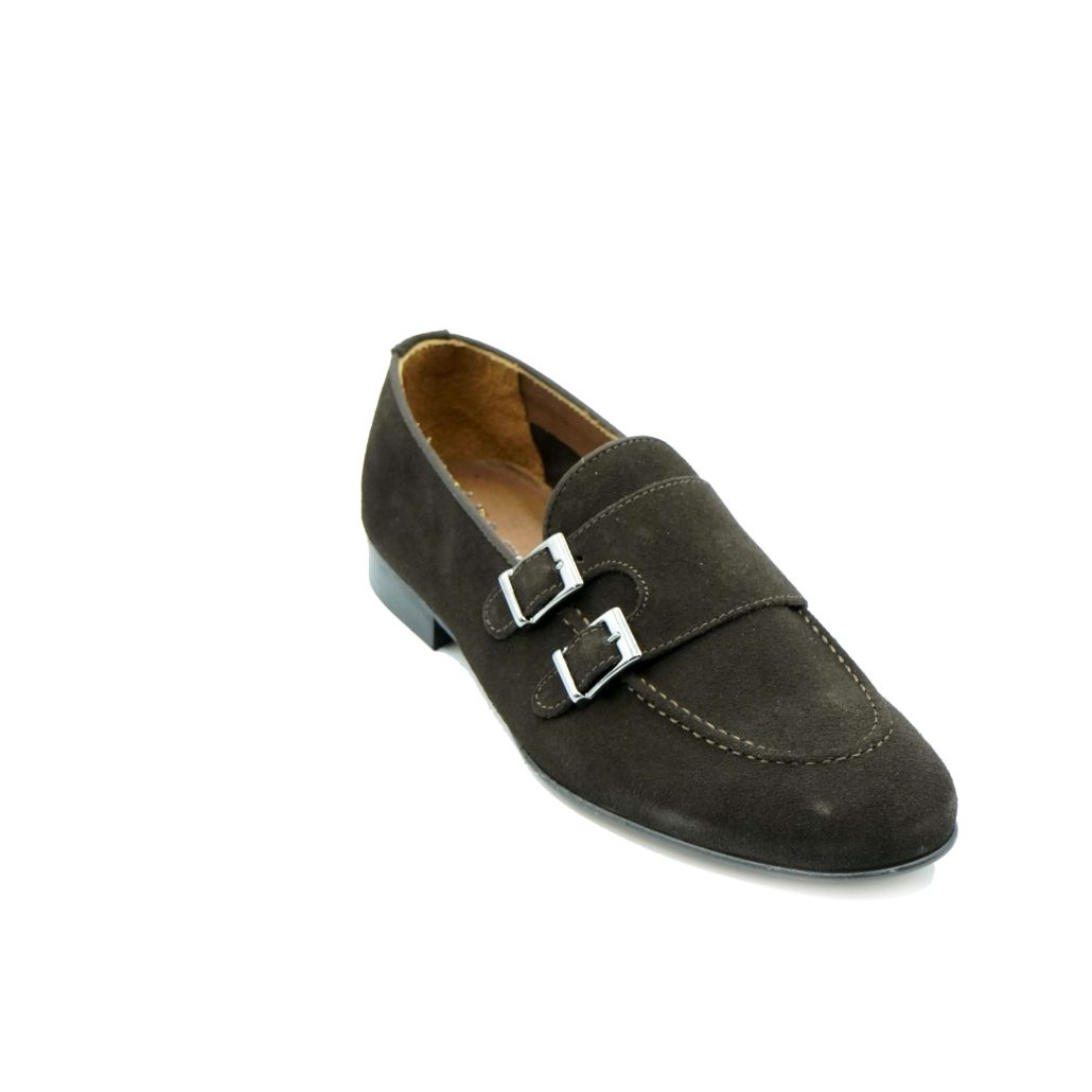 Lea Gu mocassino in camoscio, doppia fibbia frontale, tacco 20mm Presa
