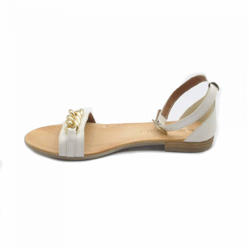Lea Gu sandalo in nappa, fascia con accessorio oro centrale, cinturino alla caviglia, tacco 15 mm Nuovo