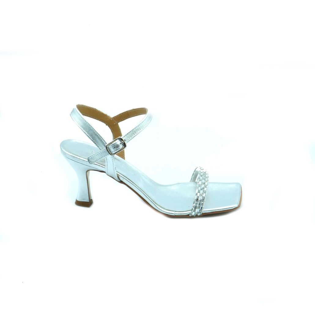 Lea Gu sandalo in nappa, fascia frontale con strass, punta quadrata, chiusura sul collo del piede, tacco ricoperto 70mm Pezzi Unici