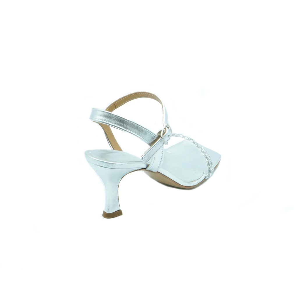 Lea Gu sandalo in nappa, fascia frontale con strass, punta quadrata, chiusura sul collo del piede, tacco ricoperto 70mm Pezzi Unici