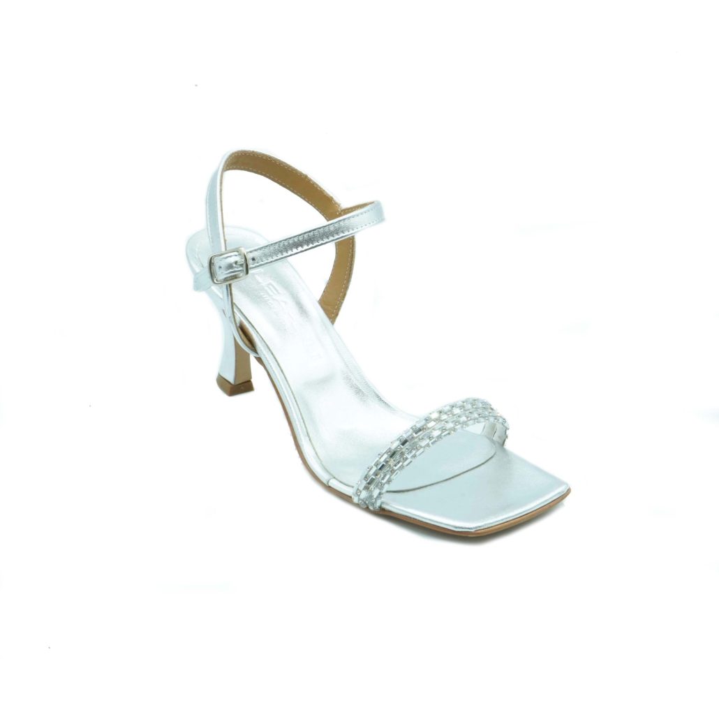 Lea Gu sandalo in nappa, fascia frontale con strass, punta quadrata, chiusura sul collo del piede, tacco ricoperto 70mm Pezzi Unici