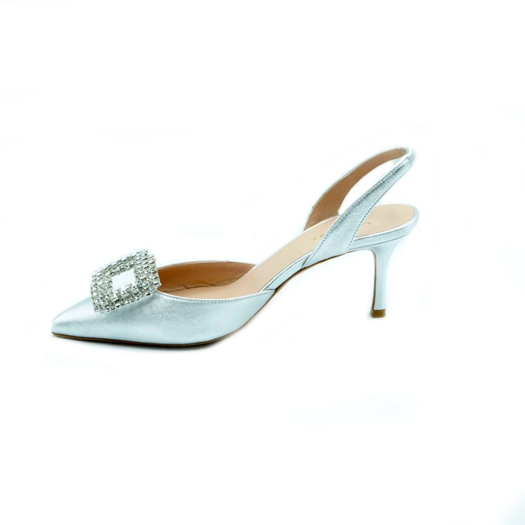 Lea Gu slingback in nappa laminata, accessorio frontale, tacco 65mm Prezzo Ridotto