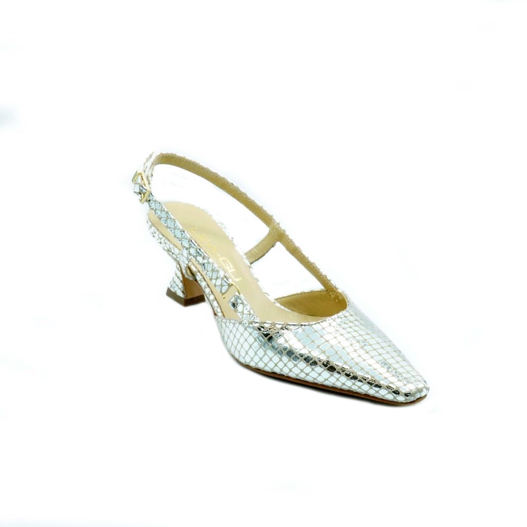 Lea Gu slingback in nappa stampata laminata ,tacco 50mm Presa