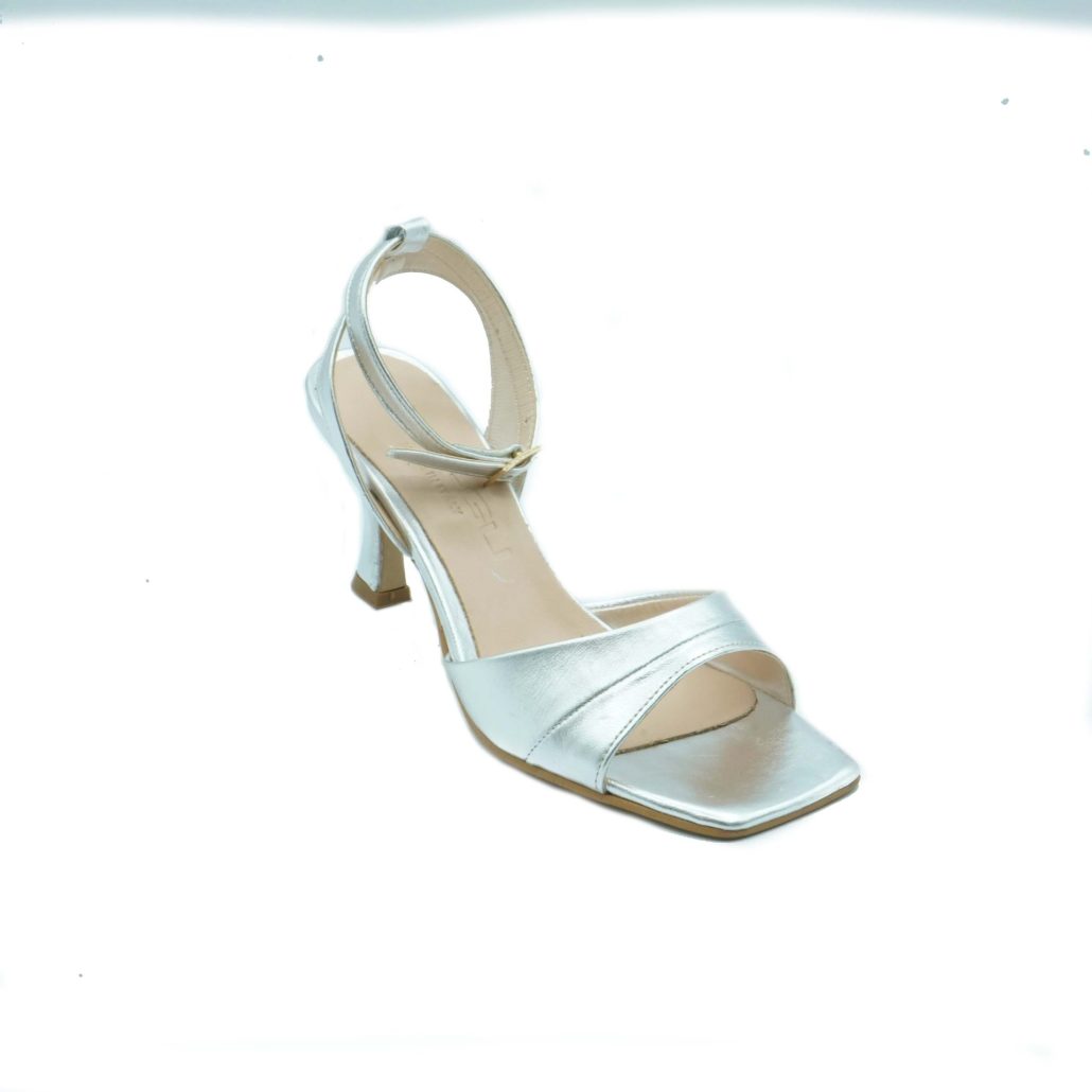 Lea Gu sandalo in nappa, fascia frontale, punta quadrata, chiusura alla caviglia, tacco ricoperto 70mm Vendita Calda