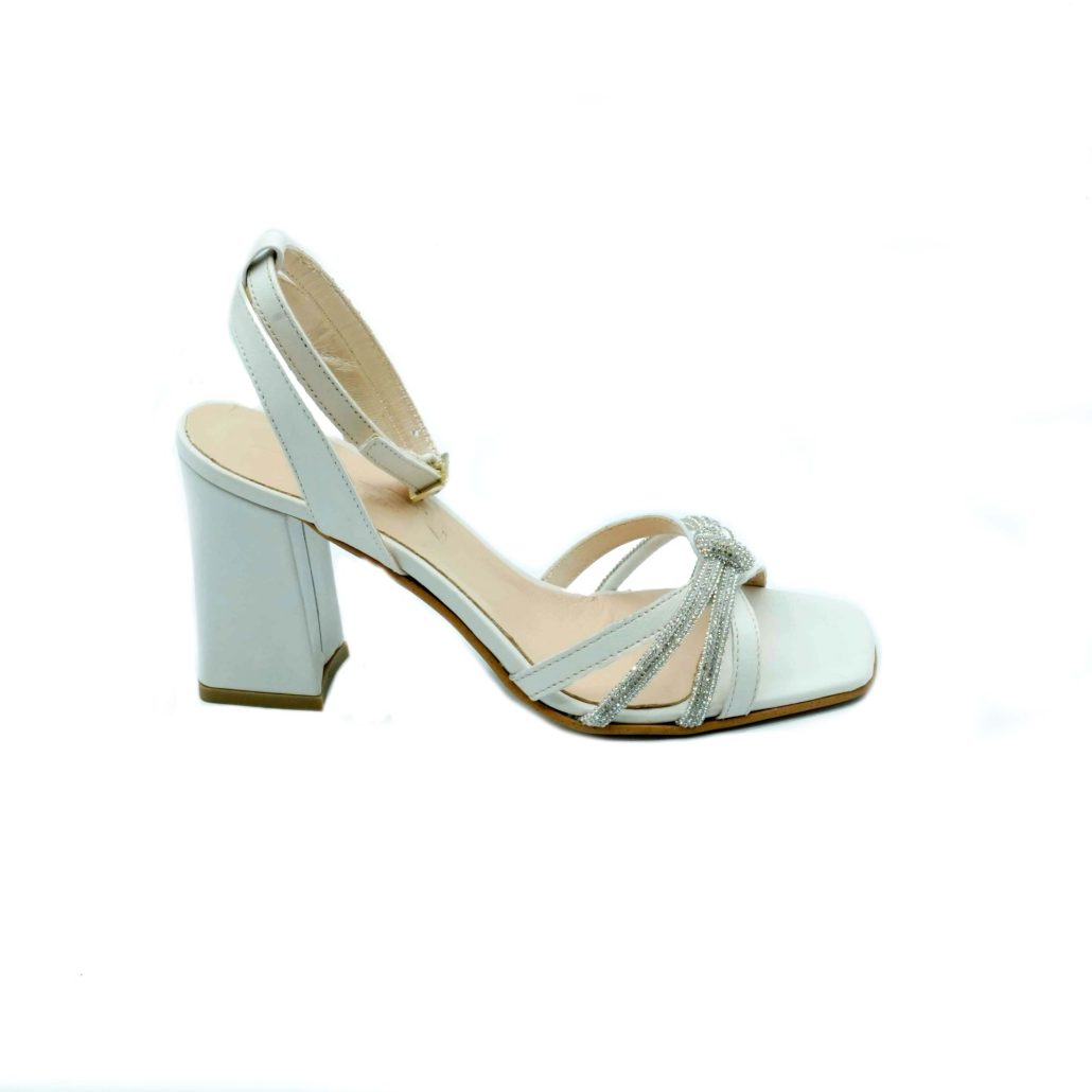Lea Gu sandalo in nappa, incrocio e nodo frontale con strass, punta quadrata, tacco ricoperto 80 mm In Saldo