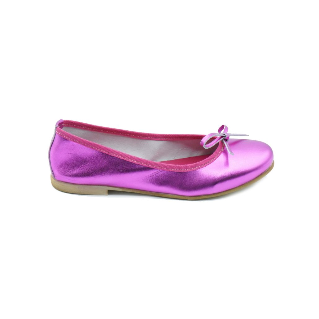 Lea Gu ballerina in nappa laminata, fiocco frontale, tacco 10mm In Linea