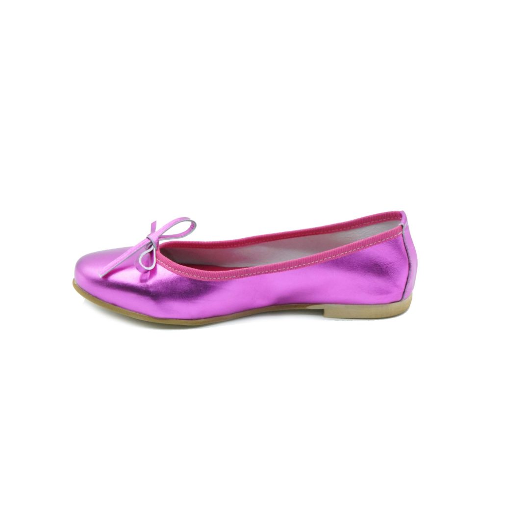 Lea Gu ballerina in nappa laminata, fiocco frontale, tacco 10mm In Linea