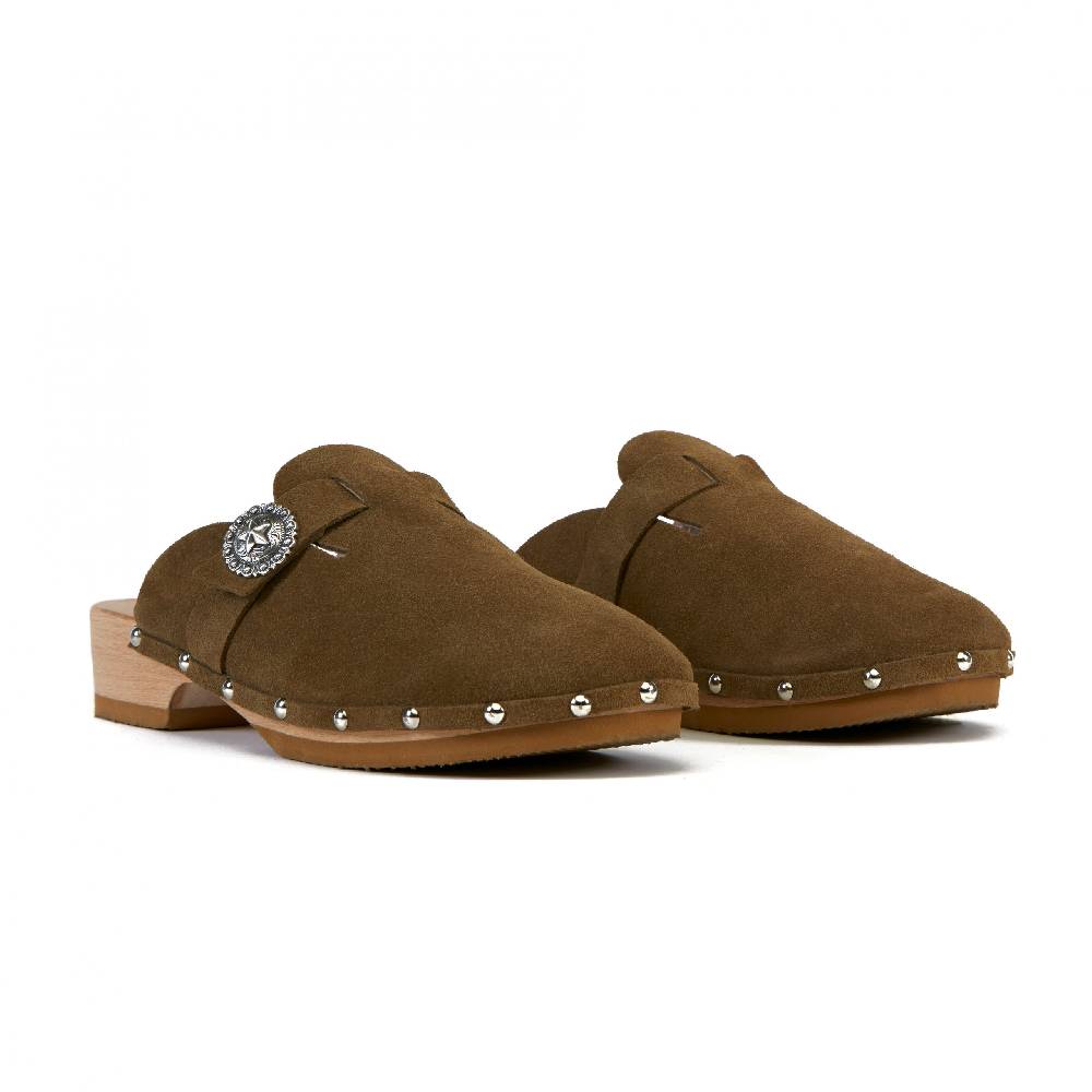 Kate Cate ALLEGRA CLOGS KAKI SUEDE CALFSKIN Economico