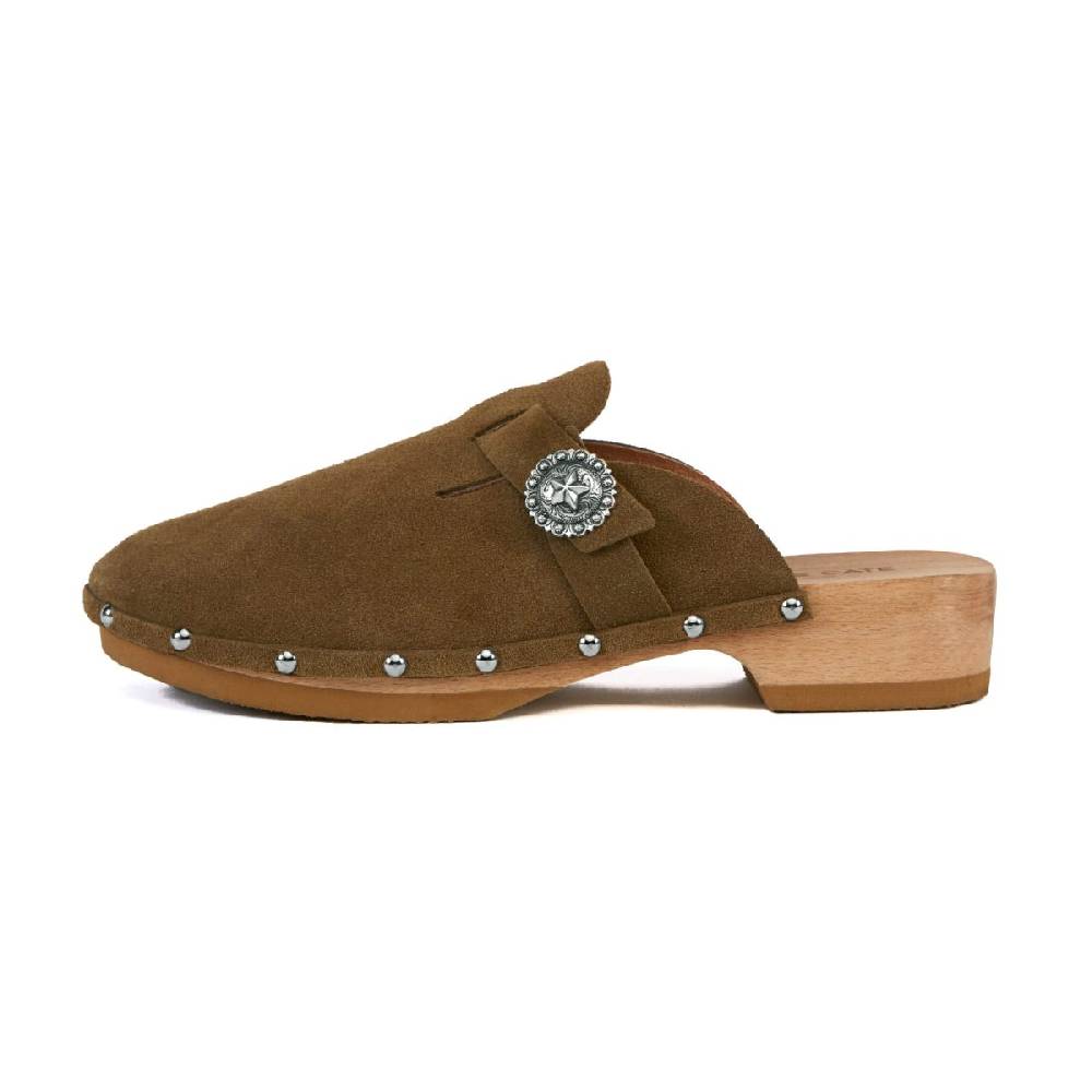 Kate Cate ALLEGRA CLOGS KAKI SUEDE CALFSKIN Economico