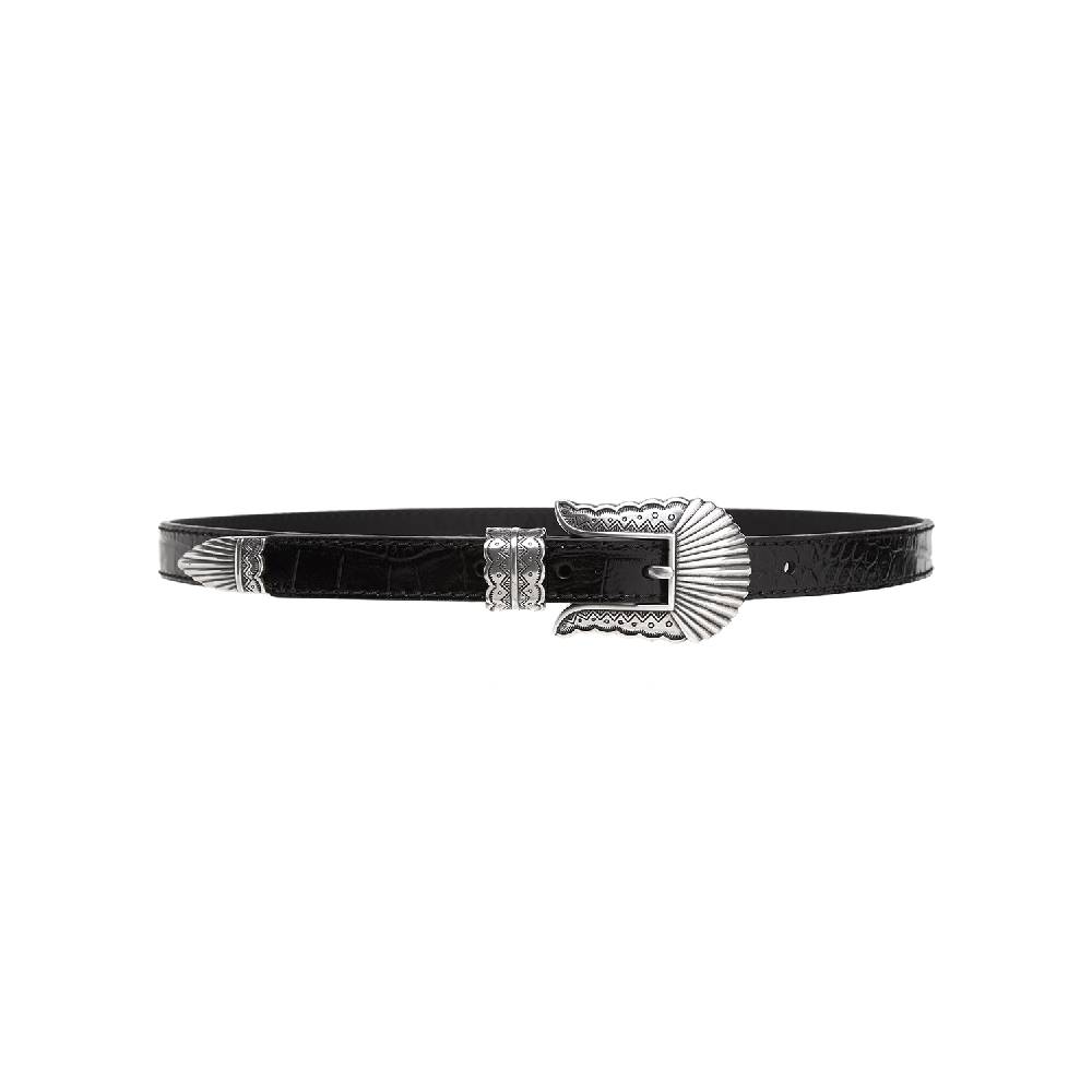 Kate Cate THIN KIM BELT BLACK CROC EFFECT CALFSKIN In Vendita