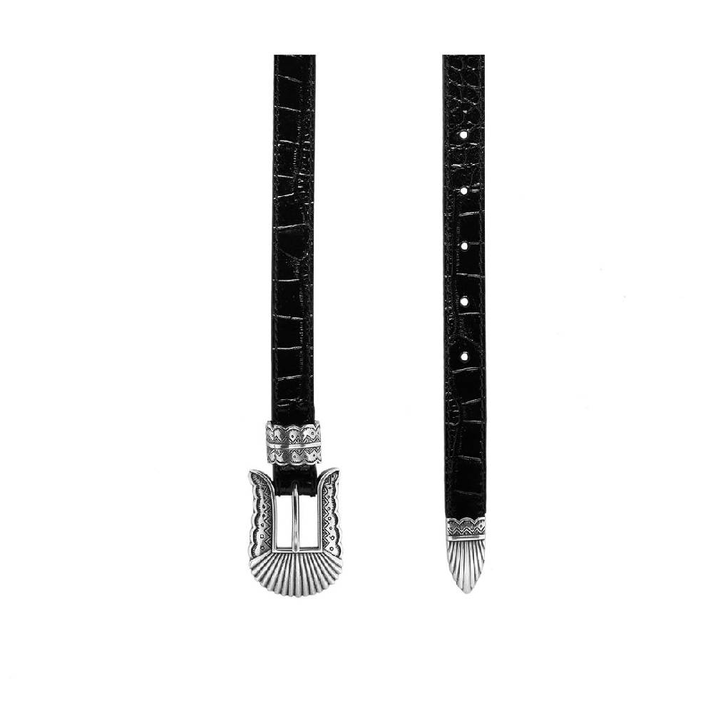 Kate Cate THIN KIM BELT BLACK CROC EFFECT CALFSKIN In Vendita