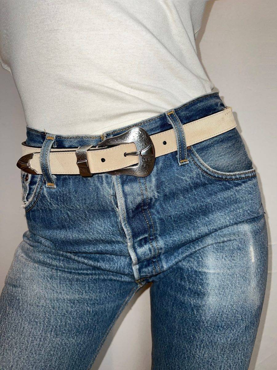 Kate Cate DUTTON BELT IN SAND COLOURED SUEDE Qualità Garantita