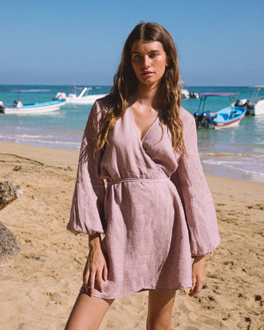 ﻿Manebí Linen Caracas Dress - Iris Vendita Economica