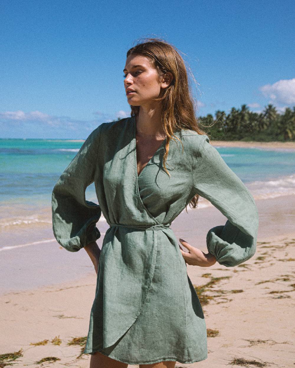 Manebí Linen Caracas Dress - Mineral Green In Linea