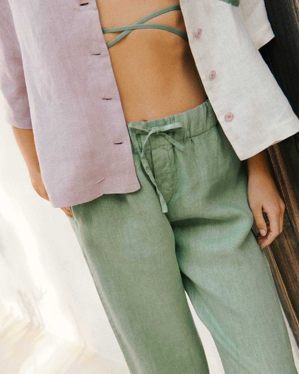 Manebí Linen Belem Trousers - Mineral Green Negozi Online