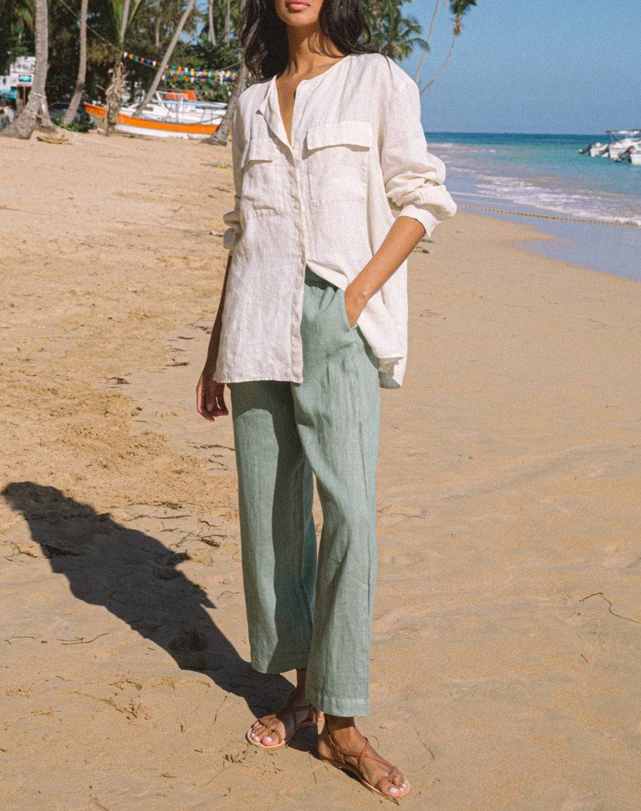 Manebí Linen Belem Trousers - Mineral Green Negozi Online