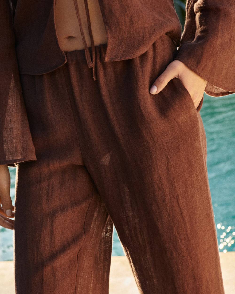 Manebí Linen Gauze Girona Trousers - Cocoa Sconto