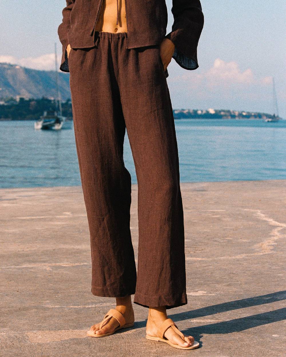 Manebí Linen Gauze Girona Trousers - Cocoa Sconto