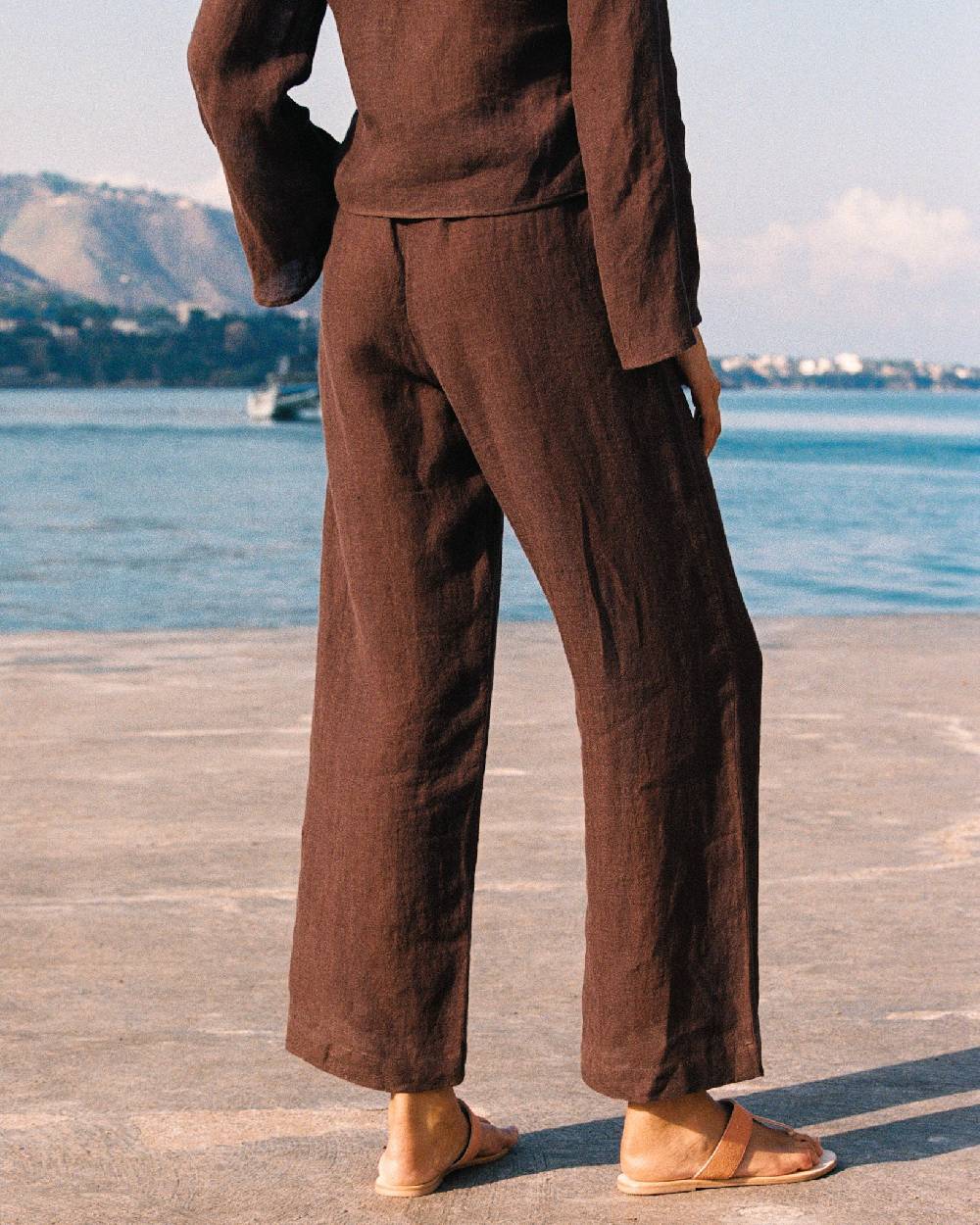 Manebí Linen Gauze Girona Trousers - Cocoa Sconto