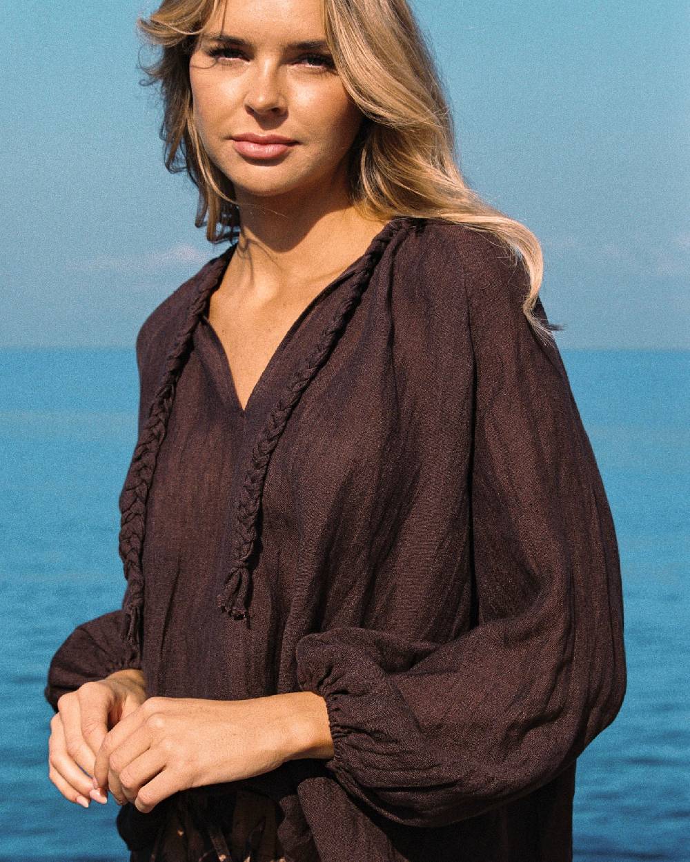 Manebí Linen Gauze Mykonos Shirt - Cocoa Offerta