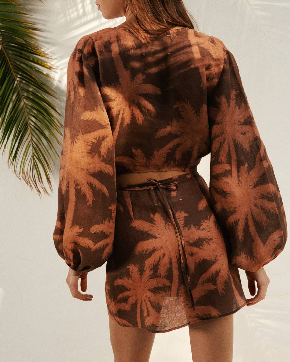 Manebí Printed Linen Antigua Top - Cocoa And Orange Rust Maxi Palm Sconto