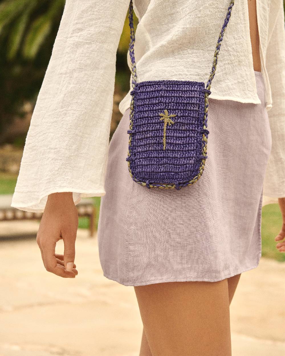 Manebí Raffia Phone Case - Summer Purple With Mineral Green Palm 2025