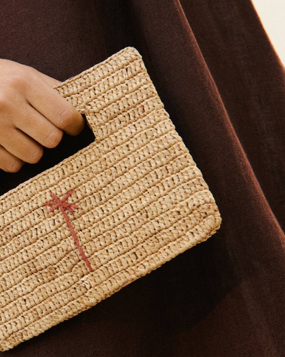 Manebí Raffia Handbag Mini - Tan With Brown Palm Negozio online di fabbrica
