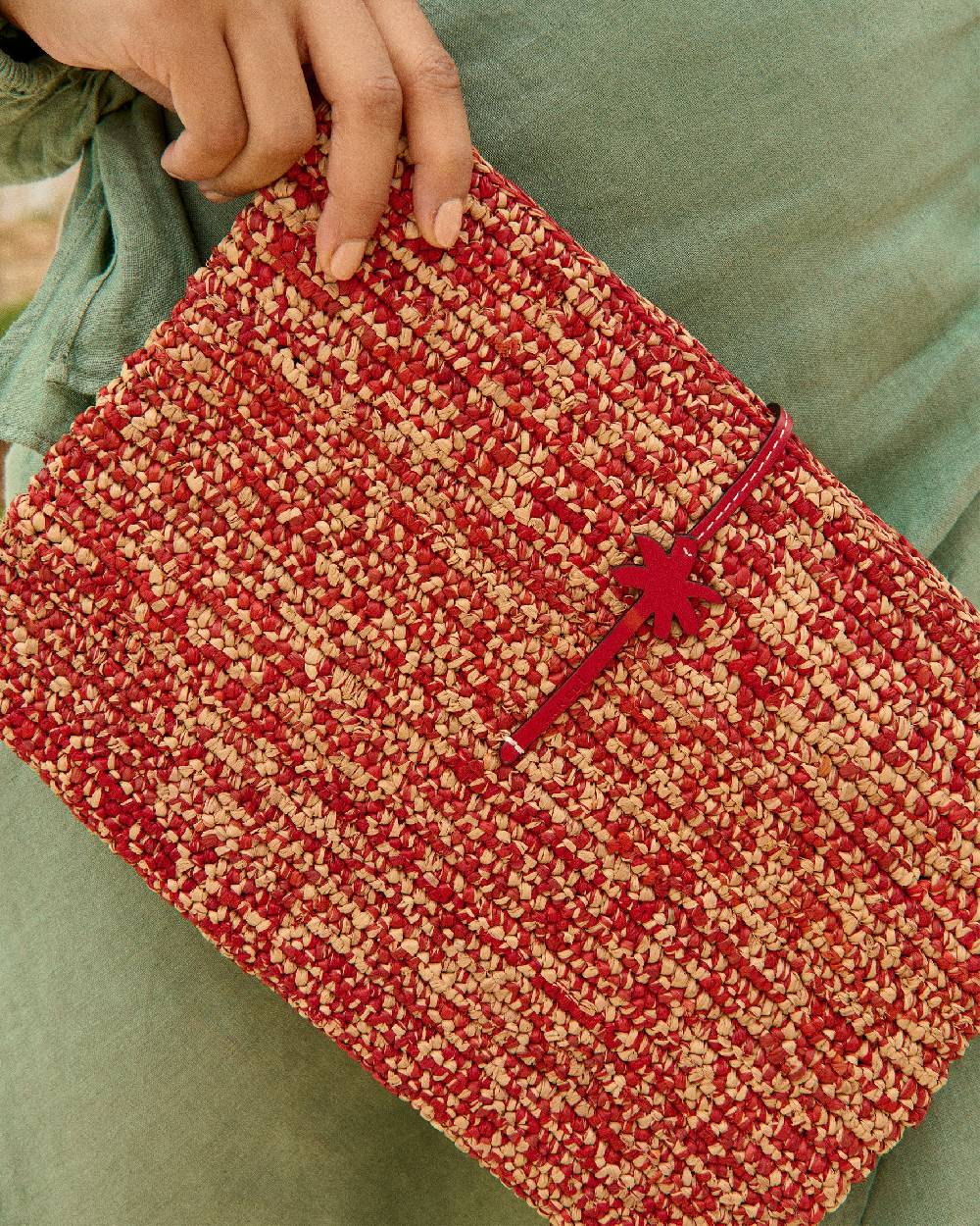 Manebí Raffia Clutch - Leather Palm Rust Tan Mélange \u0026 Rust Vendita