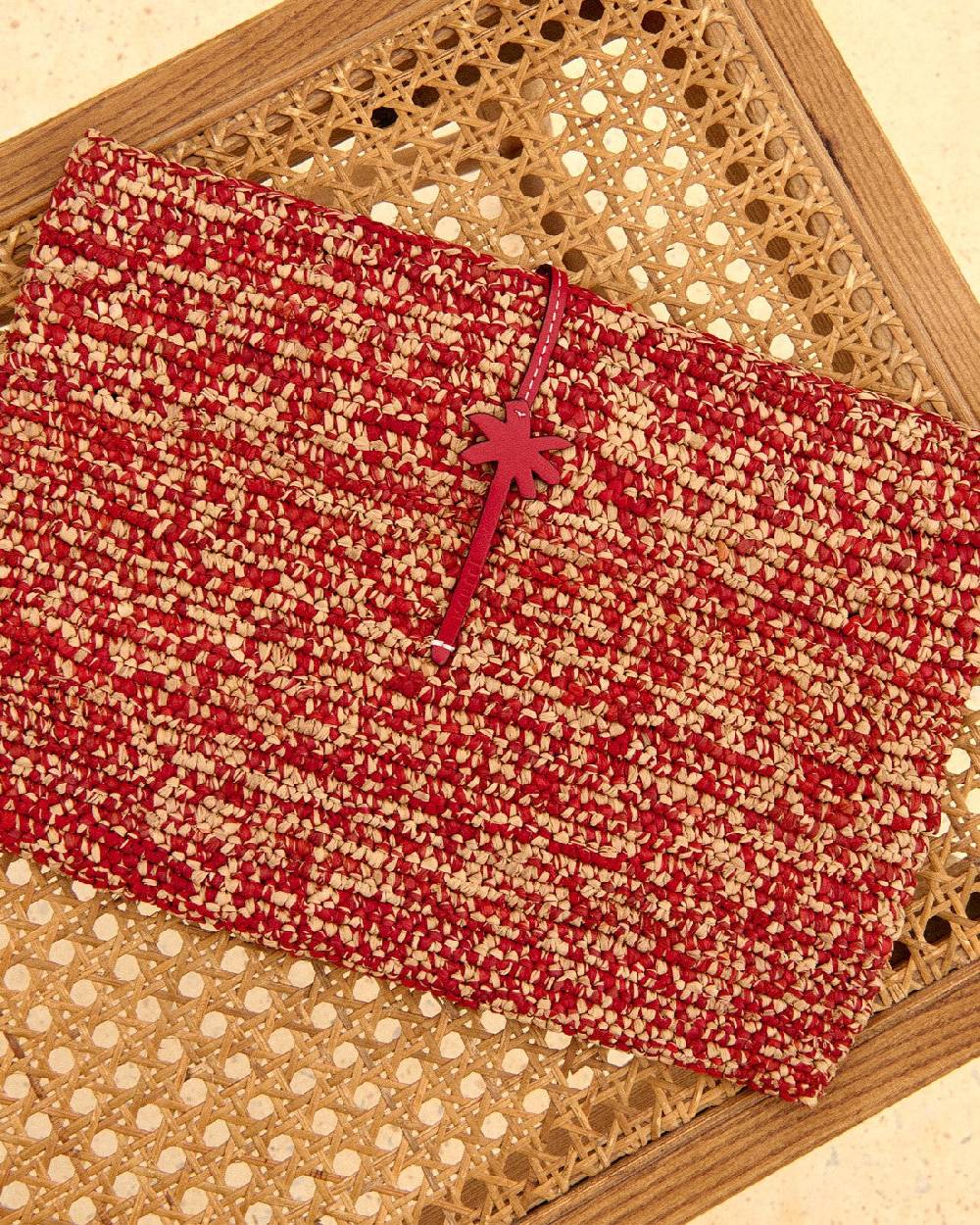 Manebí Raffia Clutch - Leather Palm Rust Tan Mélange \u0026 Rust Vendita