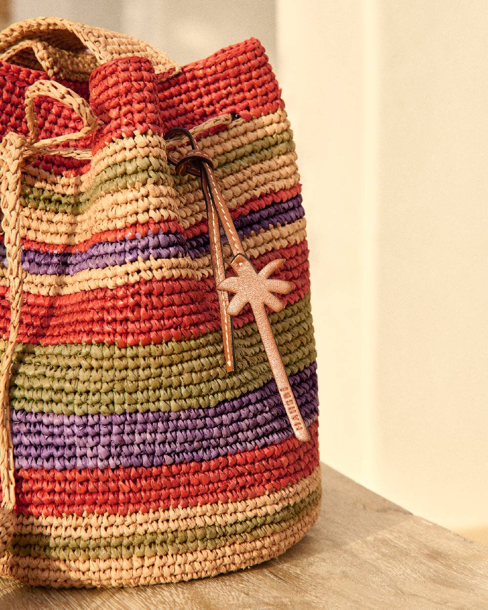 Manebí Raffia Beach Bucket - Rust Tan Mineral Green Summer Purple Stripes Acquista Ora
