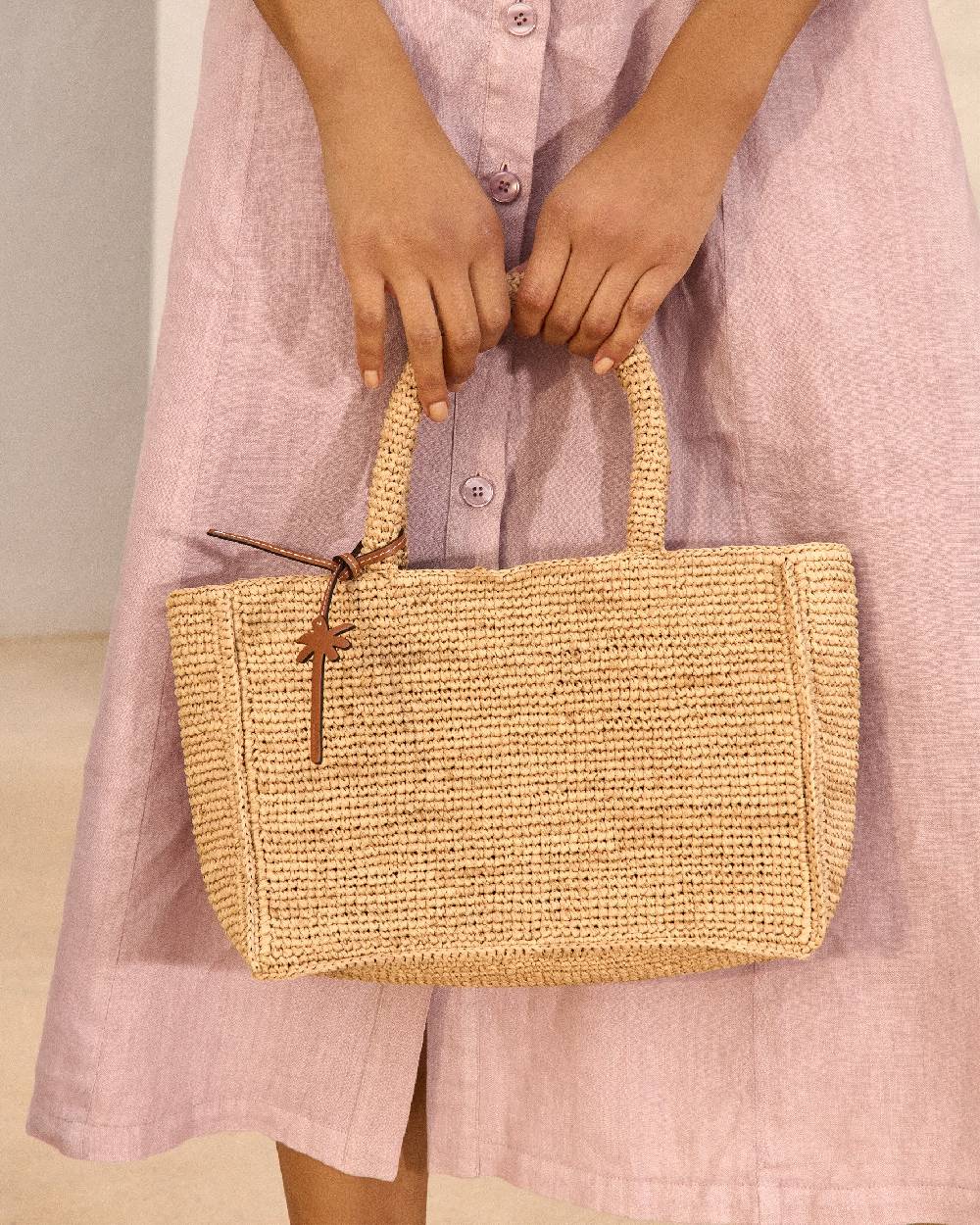 Manebí Raffia Sunset Bag Small - Palm Leather Tag Tan Shopping Online