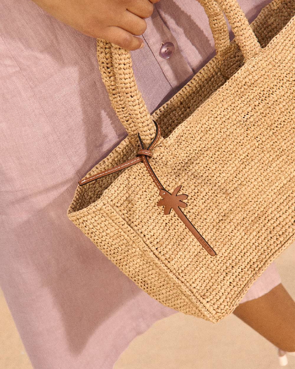 Manebí Raffia Sunset Bag Small - Palm Leather Tag Tan Shopping Online