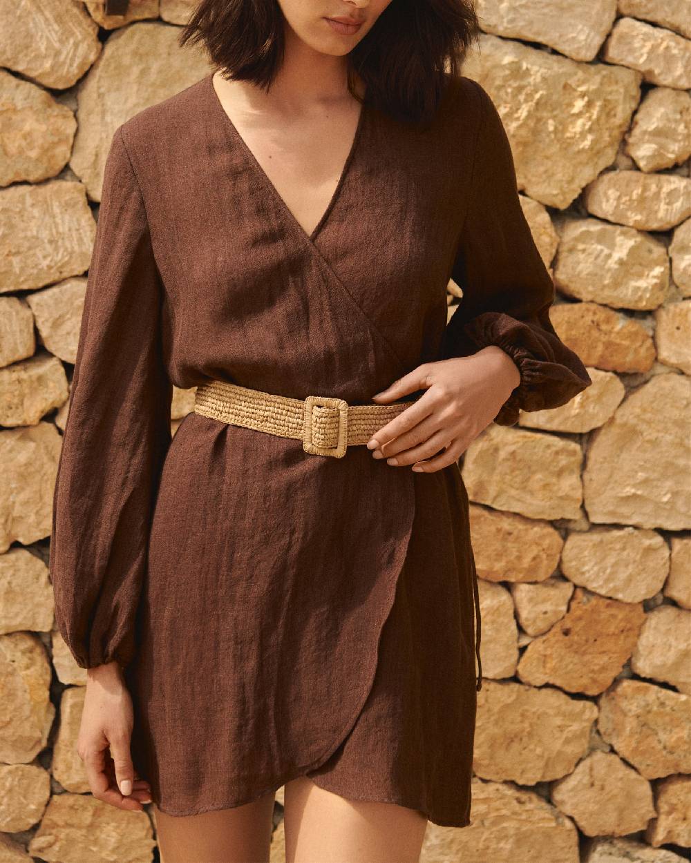Manebí Natural Raffia Belt - Square Buckle - Tan Sottocosto